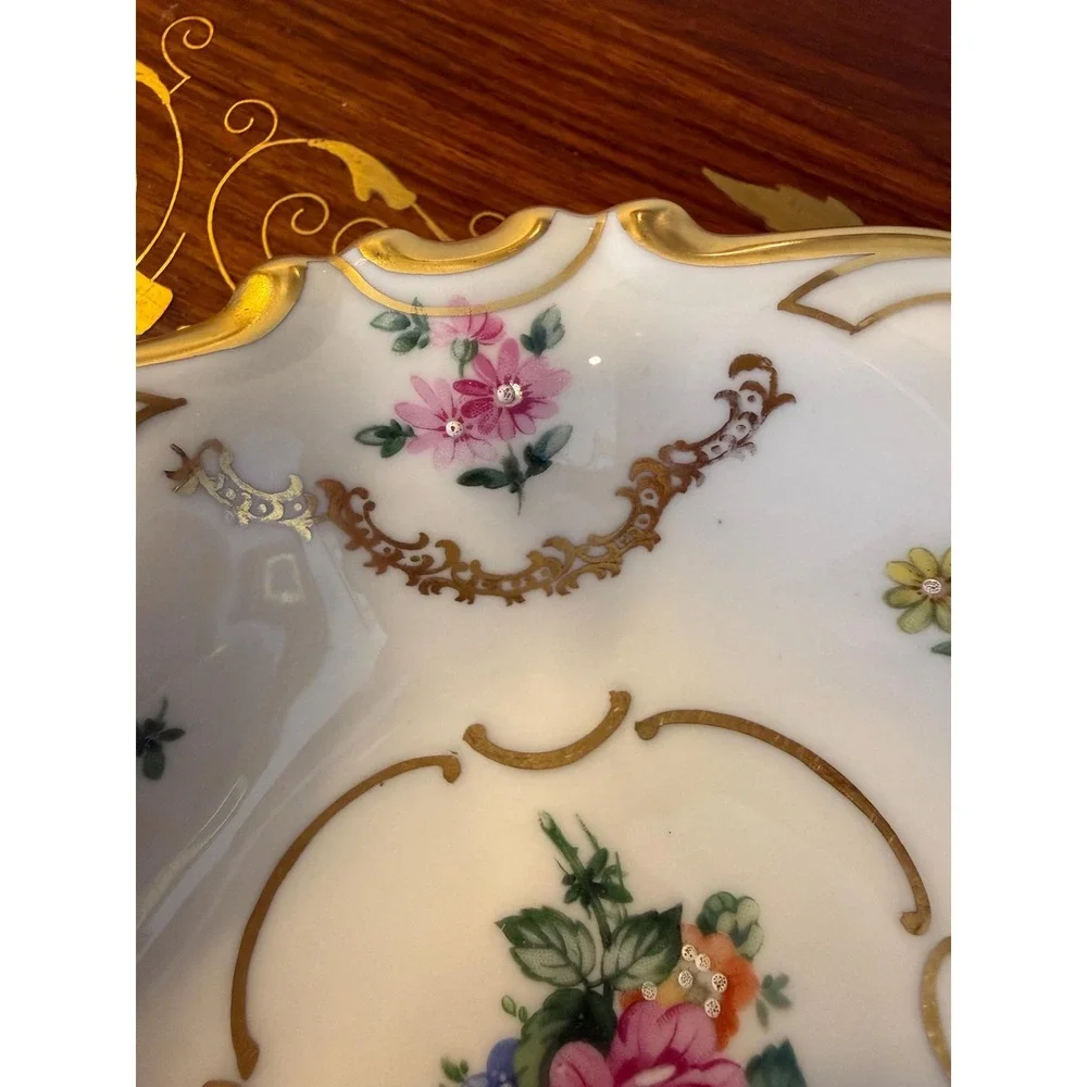 Vintage German Porcelain Trinket Dish, JLMenau Floral Gilt‎ Vanity Bowl